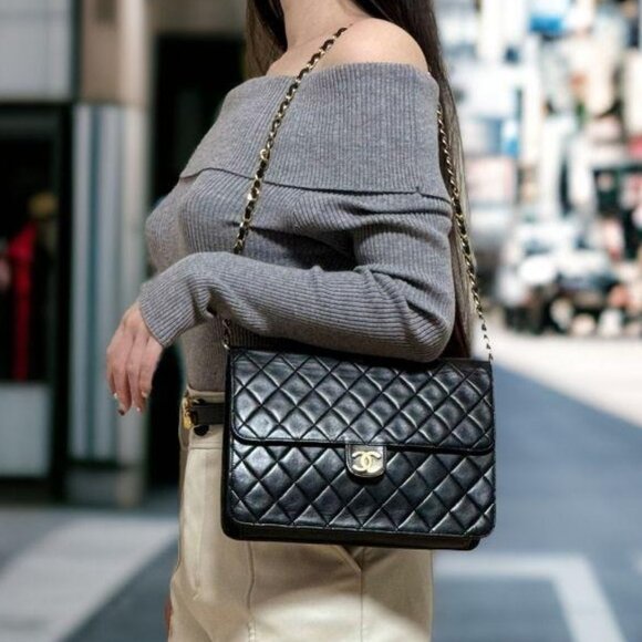 CHANEL 24K Timeless Classic Vintage Small Single Flap Bag Chain Purse Black - Picture 2 of 16